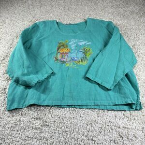 Vtg Liz & Jane Top XL‎ 100% Linen Oversized Shirt Art To Wear